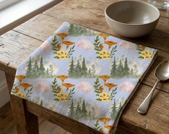 Serviette Pilz Floral Wald Rosa Mond Stern
