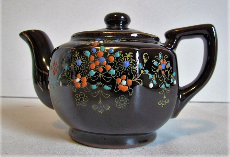 Small Vintage Japanese Brown Teapot Creamer Hand Painted Etsy