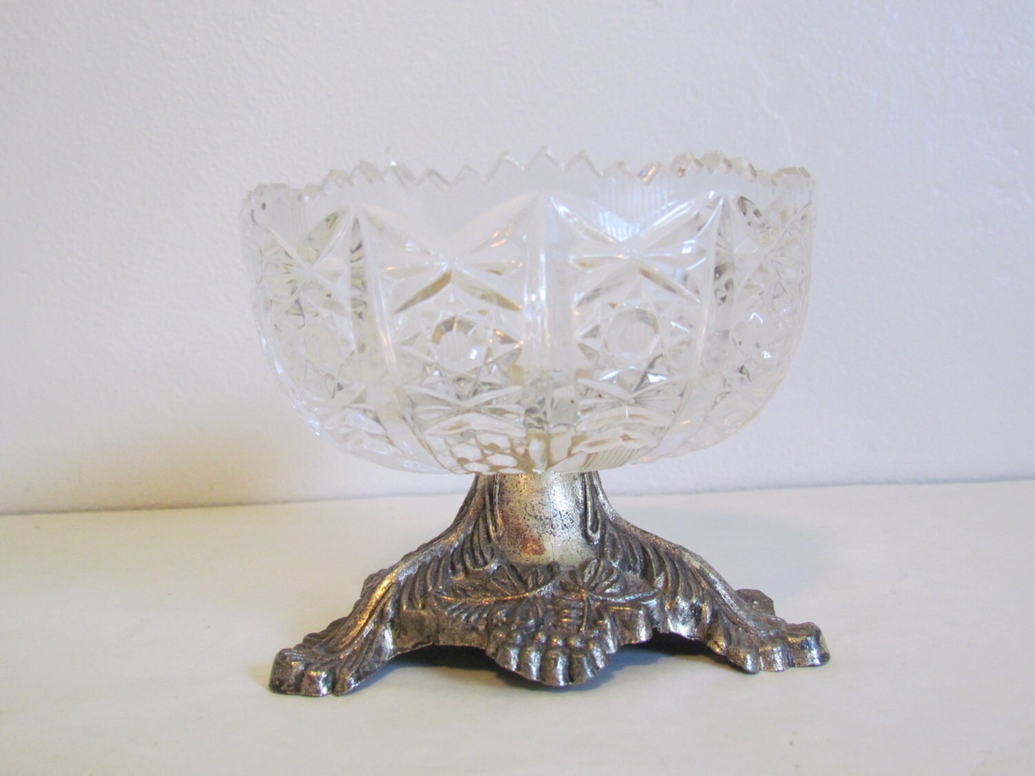 Vintage Pedestal Cut Glass Candy Dish Mint Dish Soap Dish Bed Etsy