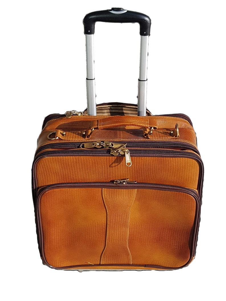 Genuine Leather Laptop Trolley Bag Cabin Bag Carry on Wheels Etsy