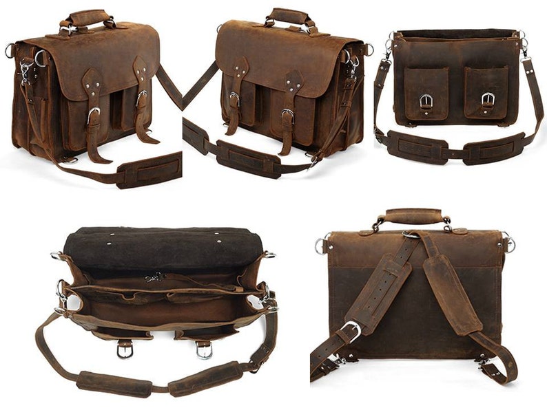 Handmade Distressed Buffalo Leather Briefcase / Messenger Bag - Etsy