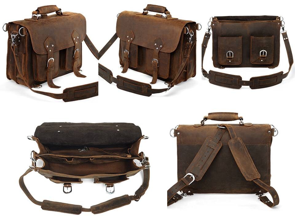 Handmade Distressed Buffalo Leather Briefcase / Messenger Bag Etsy