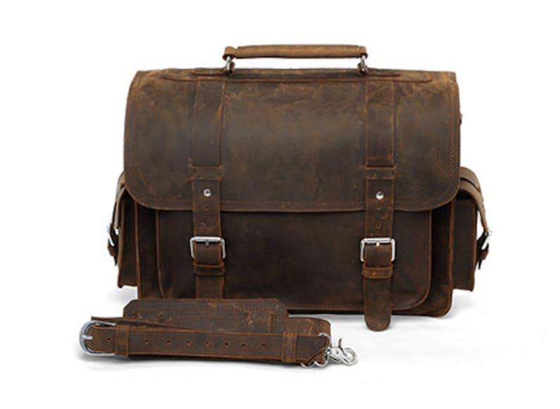Handmade Buffalo Distressed Leather Briefcase / Messenger Bag Etsy