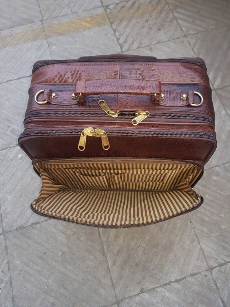 Genuine Leather Laptop Trolley Bag Cabin Bag Carry on Wheels Etsy
