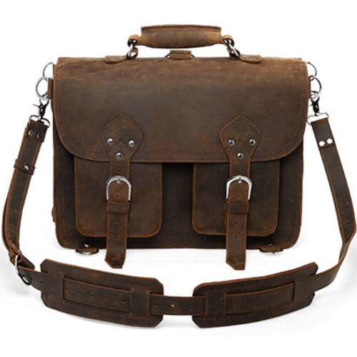 Handmade Distressed Buffalo Leather Briefcase / Messenger Bag Etsy
