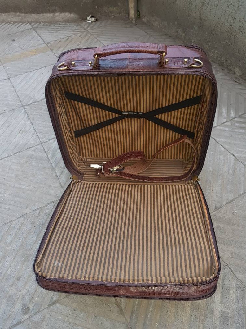 Genuine Leather Laptop Trolley Bag Cabin Bag Carry on Wheels Etsy