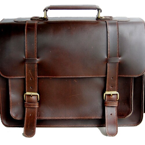 Classic Brown Buffalo Oil Pull-up Leather Briefcase / Attache - Etsy