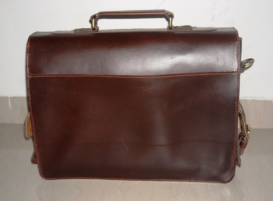 Classic Brown Buffalo Oil Pull-up Leather Briefcase / Attache - Etsy