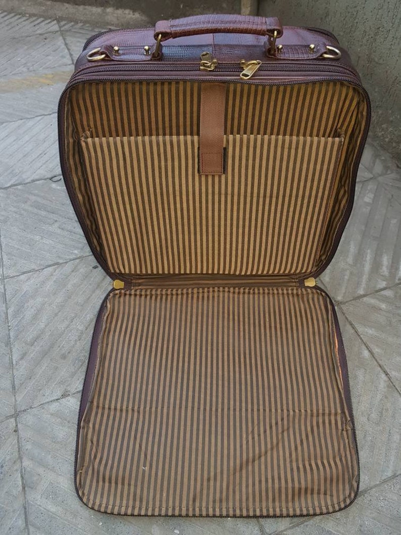 Genuine Leather Laptop Trolley Bag Cabin Bag Carry on Wheels Etsy