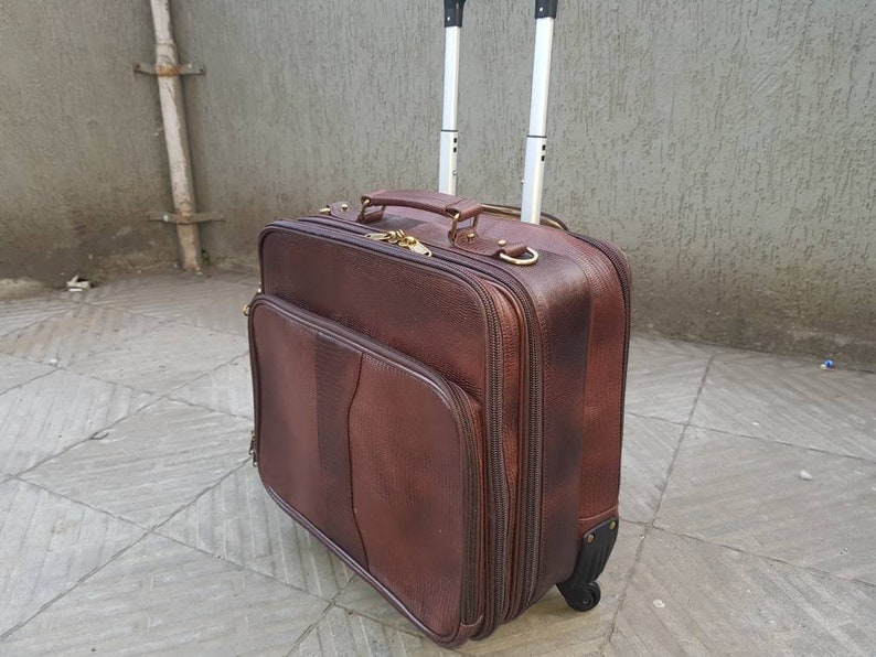 Genuine Leather Laptop Trolley Bag Cabin Bag Carry on Wheels Etsy