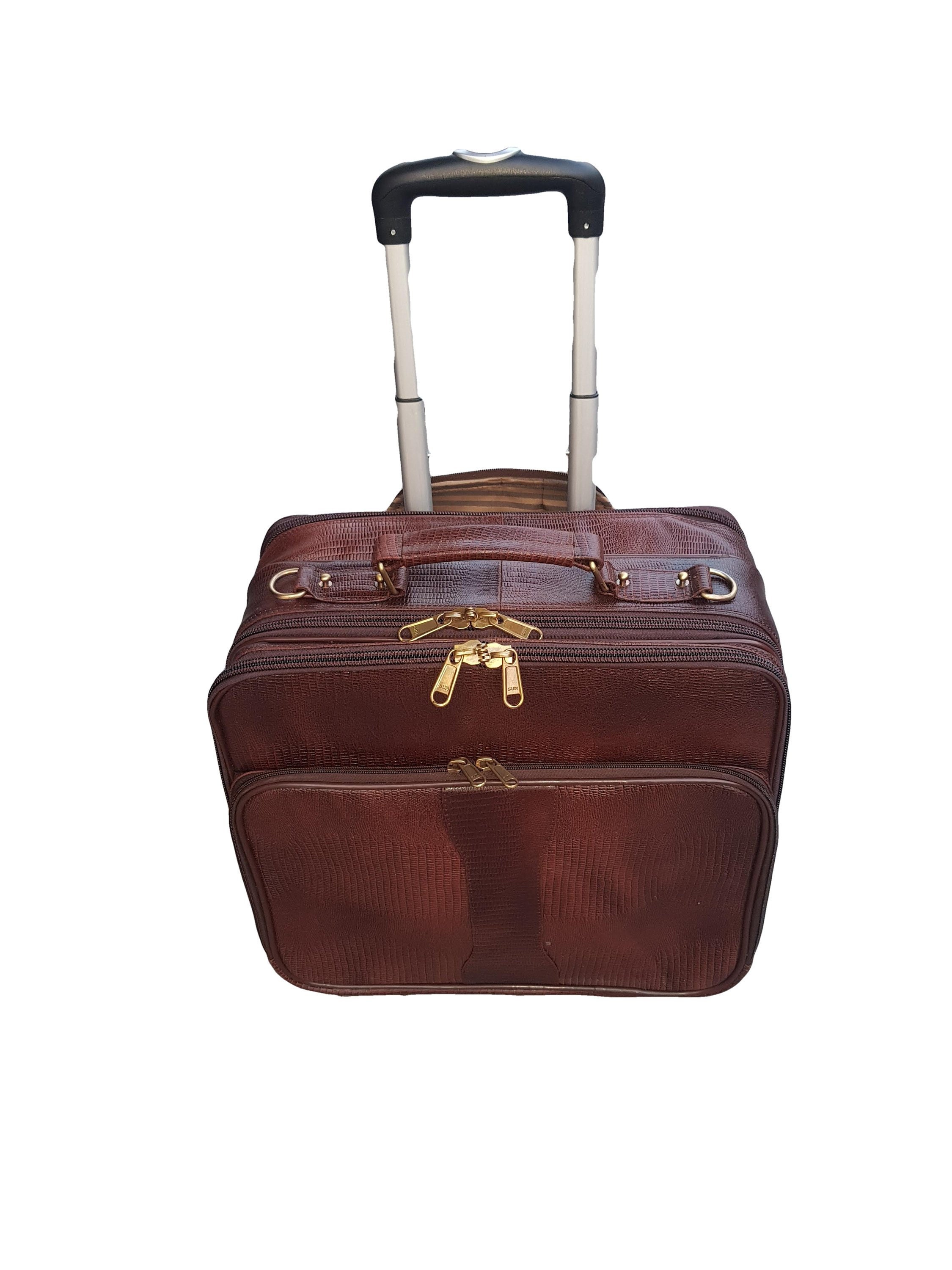 Genuine Leather Laptop Trolley Bag Cabin Bag Carry on Wheels Etsy