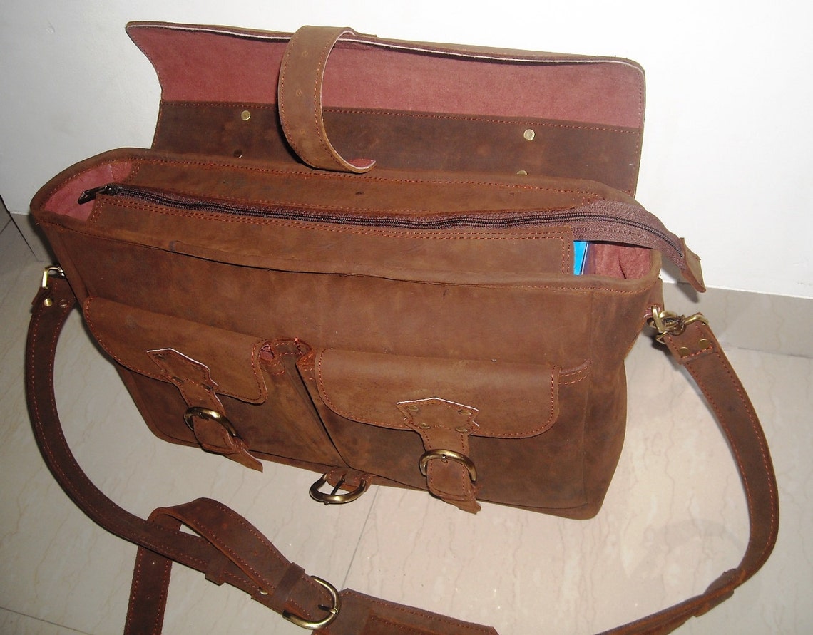 16 Vintage / Distressed Buffalo Leather Briefcase / Etsy