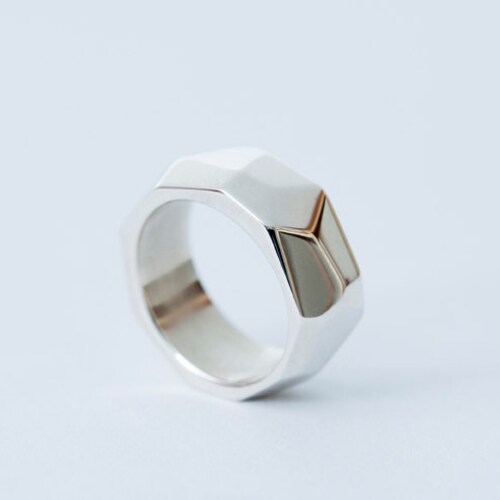 Silver Thick Facet shops Rock Ring