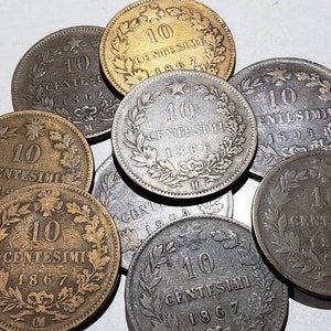 1 Random 1800&#39;s &quot;HUGE&quot; Italy 10 Centesimo Coin. Dates Range from 1862 to 1894.