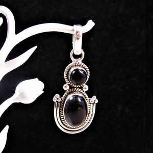 Fancy Sterling Onyx Pendant, Gorgeous Fancy Vintage 925 Sterling Silver Black Onyx Pendant