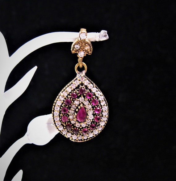 Turkish Silver Ruby Pendant, Fancy 925 Sterling Si