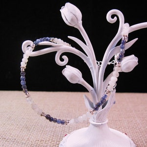 Silver Iolite & Moonstone Anklet, Beautiful Sterling Silver 20cttw Hand Cut Iolite and Moonstone Anklet Ankle Bracelet