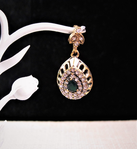 Turkish Silver Emerald Pendant, Fancy 925 Sterling