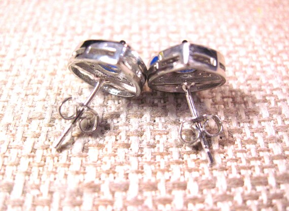 Silver Sapphire Stud Earrings, Fancy Sterling Sil… - image 2