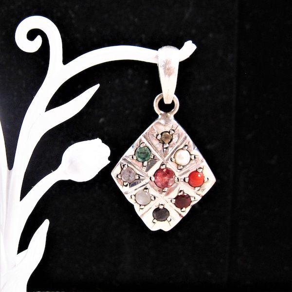 Sterling Emerald Ruby Sapphire & Multi-gem Pendant, Beautiful 925 Sterling Silver Emerald Ruby Sapphire and Multi-gem Pendant