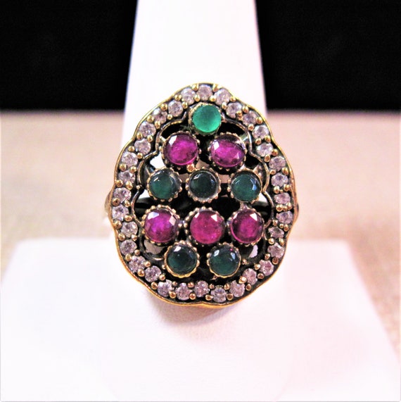 Turkish Emerald & Ruby Ring, Vintage Turkish Handm