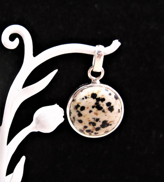 Sterling Dalmatian Jasper Pendant, Gorgeous Vintag