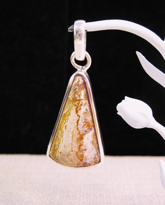 Sterling Brown Lace Agate Pendant, Gorgeous Vintag