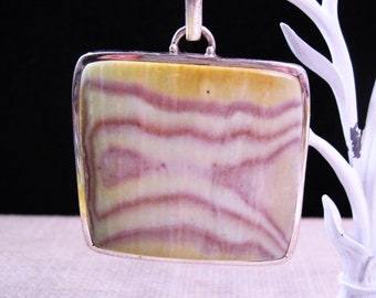 Large Silver Fancy Jasper Pendant, Gorgeous Large Vintage 925 Sterling Silver Fancy Jasper Pendant