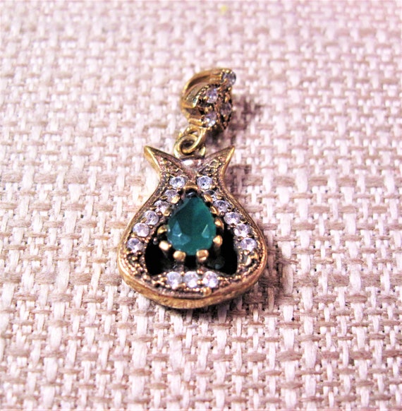 Turkish Silver Emerald Pendant, Fancy 925 Sterlin… - image 2
