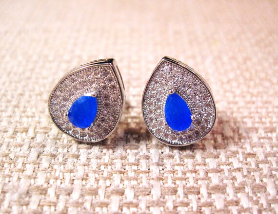 Silver Sapphire Stud Earrings, Fancy Sterling Sil… - image 3