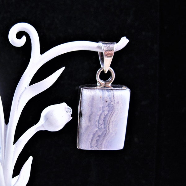 Sterling Blue Lace Agate Pendant, Gorgeous 925 Sterling Silver Blue Lace Agate Pendant