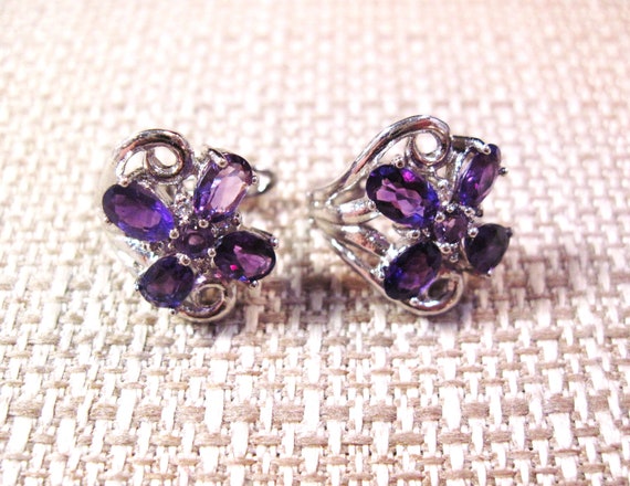 Silver Amethyst Stud Earrings, Fancy Sterling Sil… - image 2