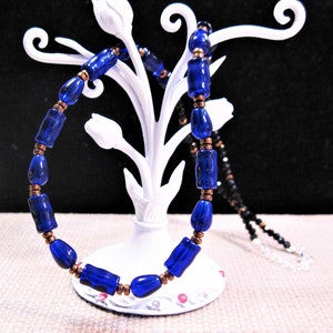 Sterling Cobalt Blue Glass & Spinel Necklace, Gorgeous 19" Sterling Silver Cobalt Blue Glass and Spinel Necklace