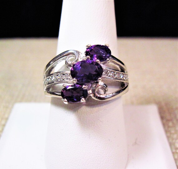Sterling Silver Amethyst Ring, Beautiful Vintage … - image 1