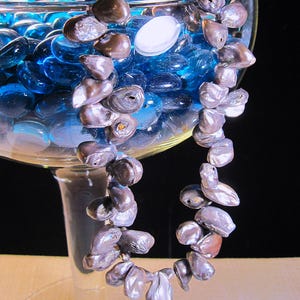 Large Silver Blue Baroque Pearl Necklace, Stunning Large 18&quot; Silver Plated Silver Blue Iridescent Chunky Freshwater Baroque Pearl Necklace