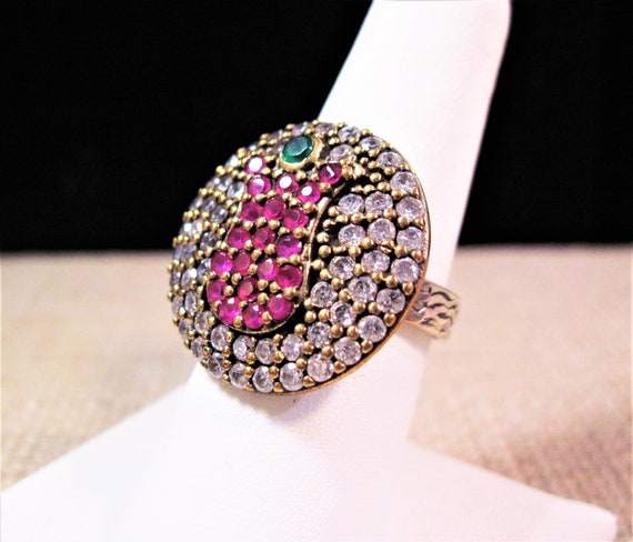 Turkish Emerald & Ruby Ring, Vintage Turkish Hand… - image 2