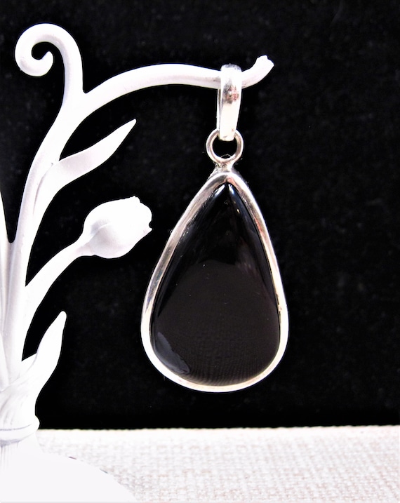 Sterling Classic Onyx Pendant, Gorgeous Large 925 