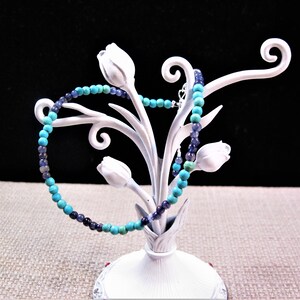 Silver Iolite & Turquoise Anklet, Beautiful Silver 15cttw Hand Cut Iolite and Turquoise Anklet Ankle Bracelet