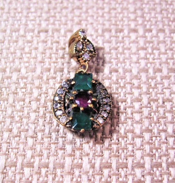 Turkish Silver Emerald Ruby Pendant, Fancy 925 St… - image 2