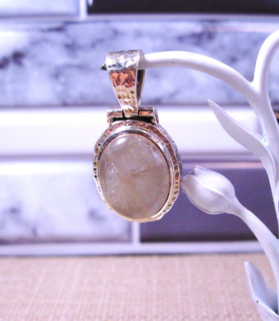 Sterling Silver Quartz Pendant, Gorgeous Fancy 925