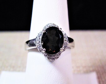 Silver Smoky Topaz Ring, Beautiful Sterling Silver Smoky Topaz and Zirconia's Ring Size 7