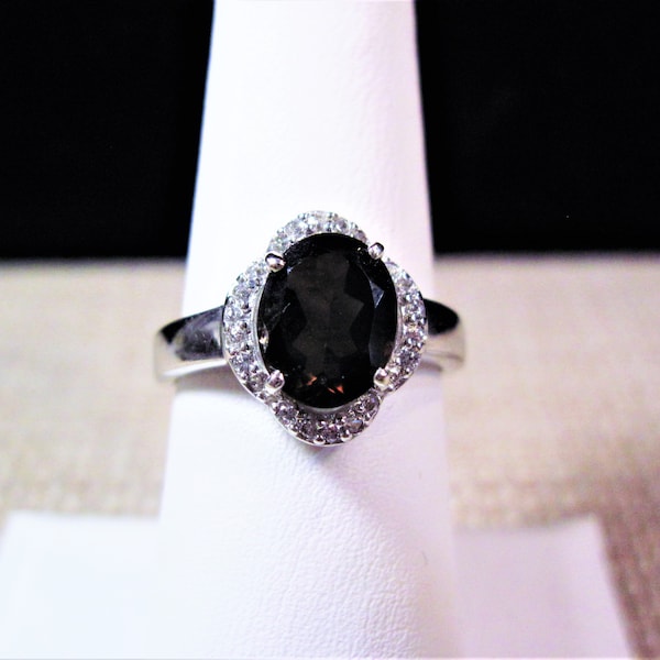 Silver Smoky Topaz Ring, Beautiful Sterling Silver Smoky Topaz and Zirconia's Ring Size 7