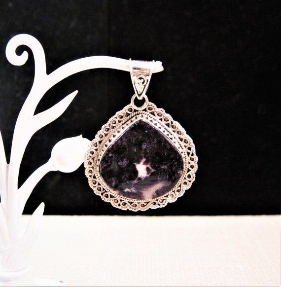 Sterling Silver Sugilite Pendant, Fancy 925 Sterl… - image 1