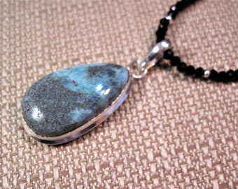 Larimar and Spinel Necklace, Beautiful Sterling Silver Spinel Necklace with a Larimar Pendant