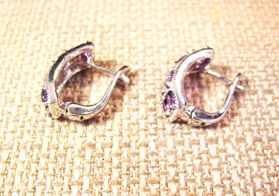 Silver Amethyst Stud Earrings, Fancy Sterling Sil… - image 3