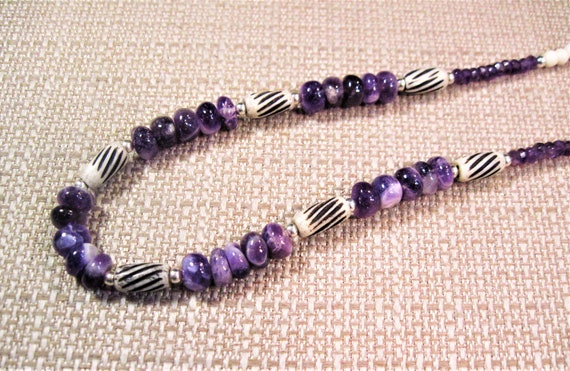 14K and Amethyst Bead Necklace Gorgeous Royal Purple