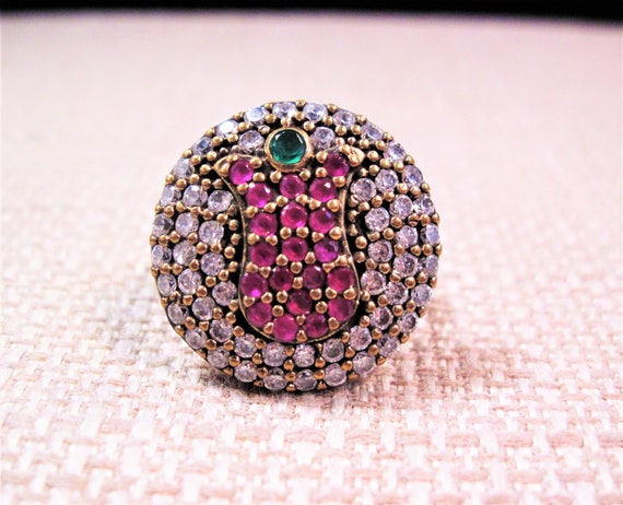 Turkish Emerald & Ruby Ring, Vintage Turkish Hand… - image 3