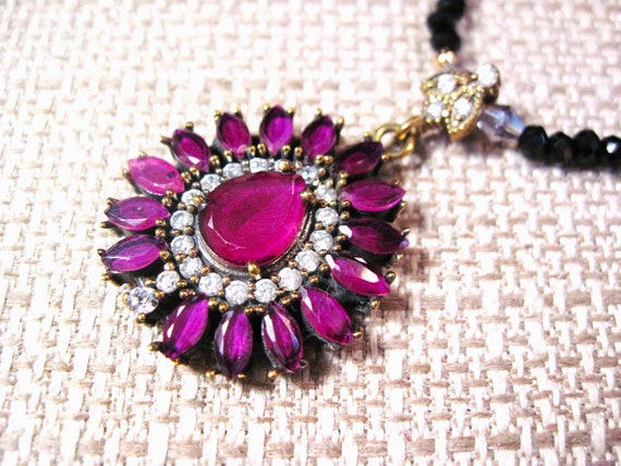 Turkish Silver Ruby Necklace, Fancy 925 Sterling … - image 3