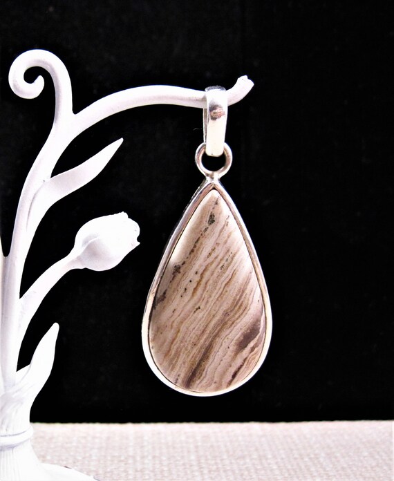 Sterling Brown Agate Pendant, Gorgeous Vintage 92… - image 1
