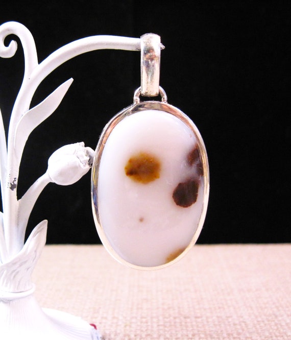 Large Silver Polka Dot Agate Pendant, Gorgeous Lar